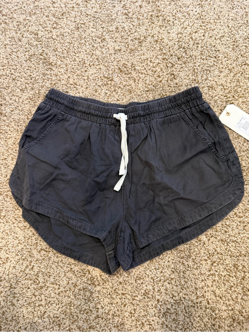 Billabong Women's Black Athletic Drawstring Shorts with White Tie